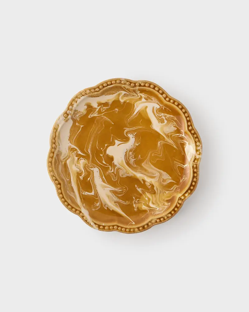 Marbled Scalloped Dessert Plate, Terracotta