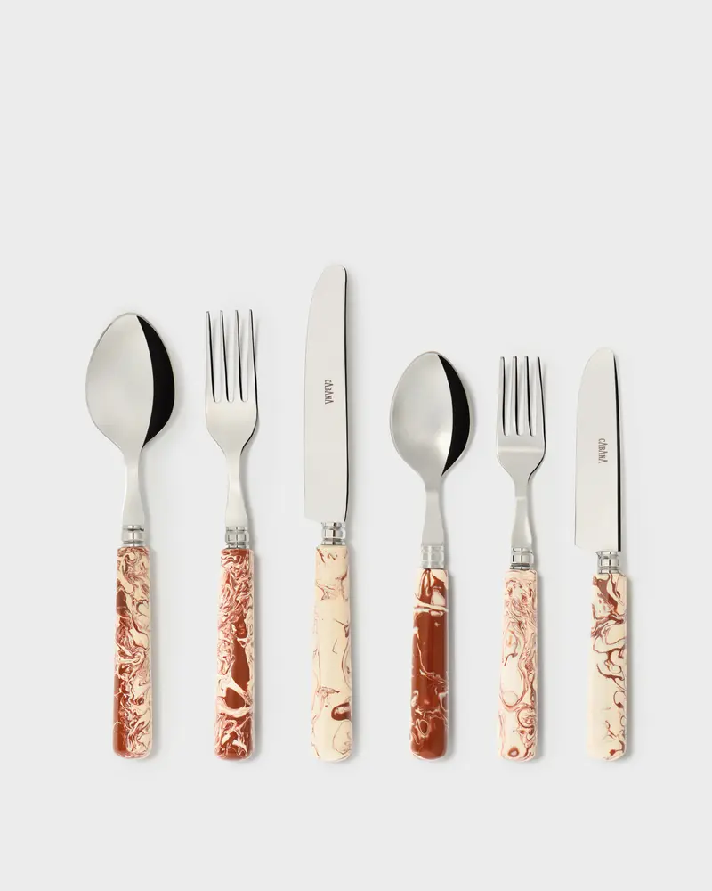 Marmo Cutlery Set, Brown & Ivory (Set of 6)