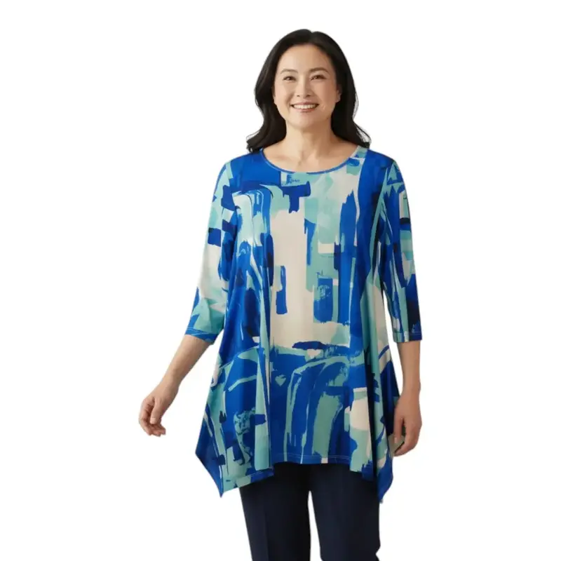 Maxi maglia con manica a 3/4 svasata in viscosa Acqua