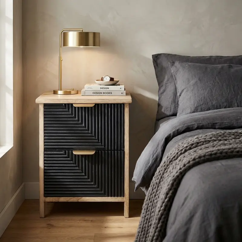 Medea - comodino 2 cassetti nero rovere chiaro