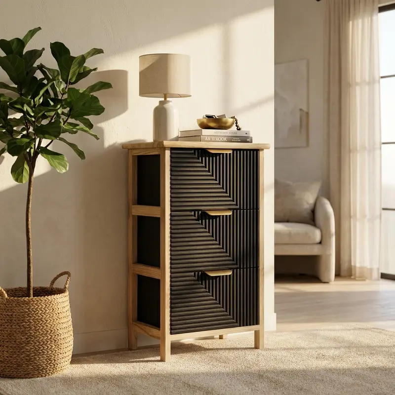Medea - mobiletto 3 cassetti nero rovere chiaro