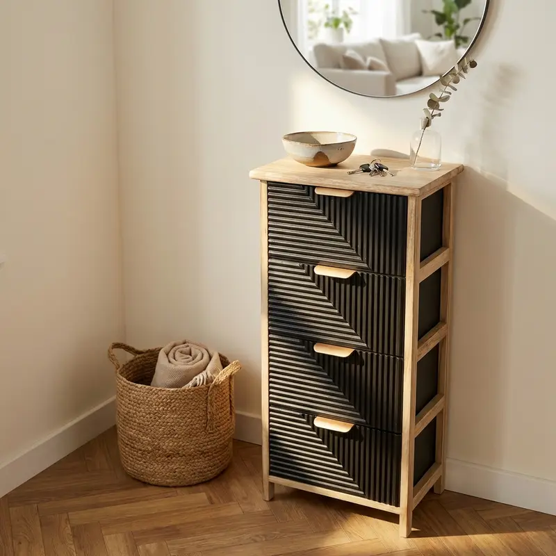 Medea - mobiletto 4 cassetti nero rovere chiaro