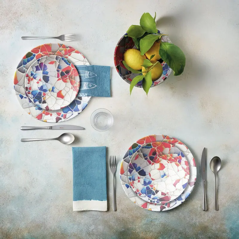 MELAMINA MOSAIC BLU SERVIZIO PIATTI PER 6 PERSONE 18 PEZZI ARTHUR KRUPP