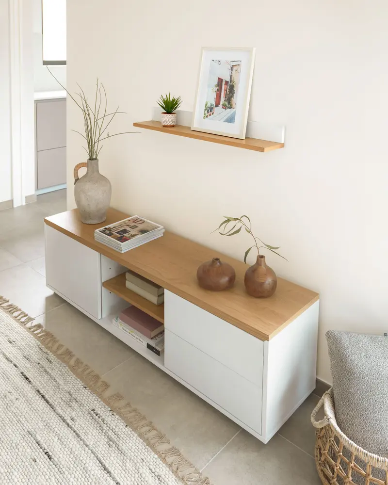 Mensola Abilen in impiallacciatura di rovere laccata bianca 80 x 15 cm
