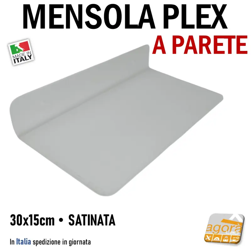 Mensola Espositore fissaggio diretto a Parete Muro per SCARPE BORSE L 30x15cm Plex Satinato