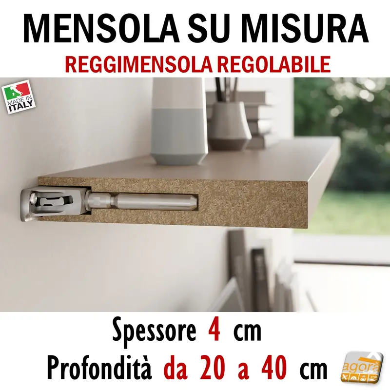MENSOLA SU MISURA SPESSORE 40 MM PROFONDITA DA 20 A 40 CM PER SUPPORTI INVISIBILI REGOLABILI