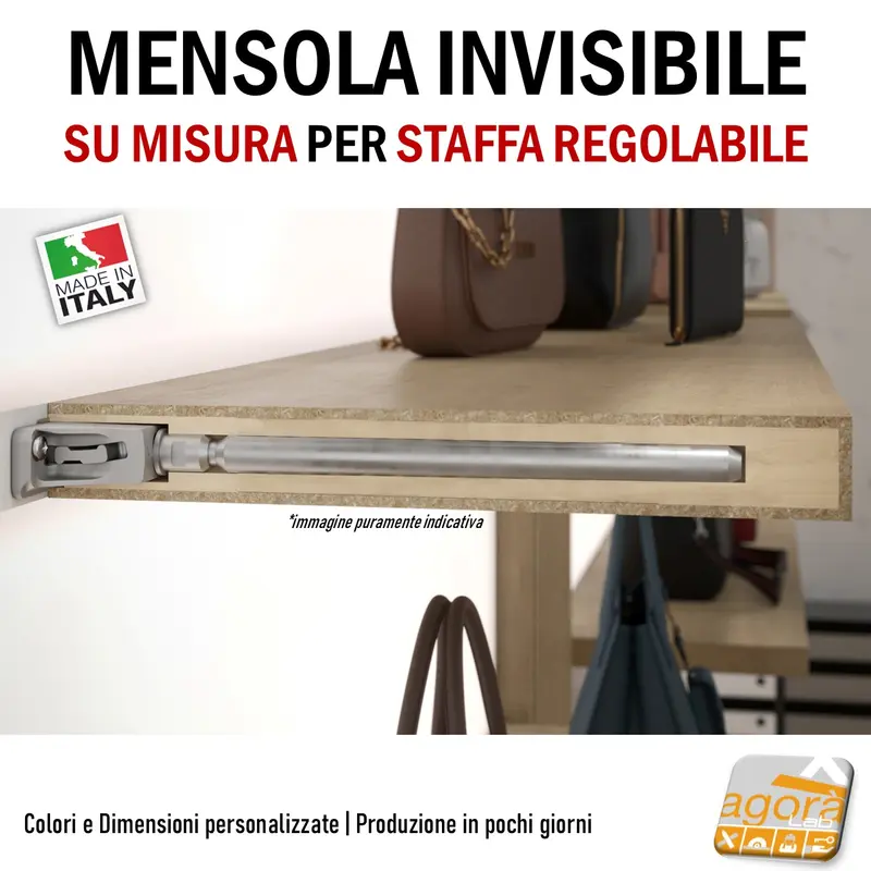 MENSOLA SU MISURA SPESSORE 50 MM PROFONDITA DA 30 A 40 CM PER SUPPORTI INVISIBILI REGOLABILI