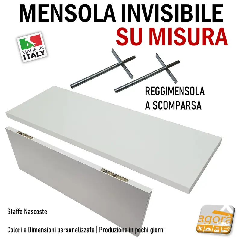 MENSOLA SU MISURA SUPPORTI INVISIBILI STAFFE NASCOSTE PRODUZIONE AL CM