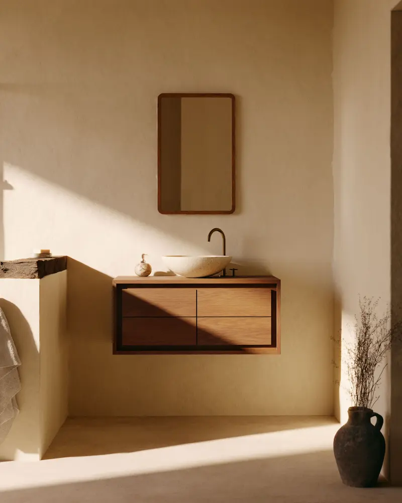 Mobile da bagno Kenta in legno massiccio di teak finitura noce 90 x 45 cm