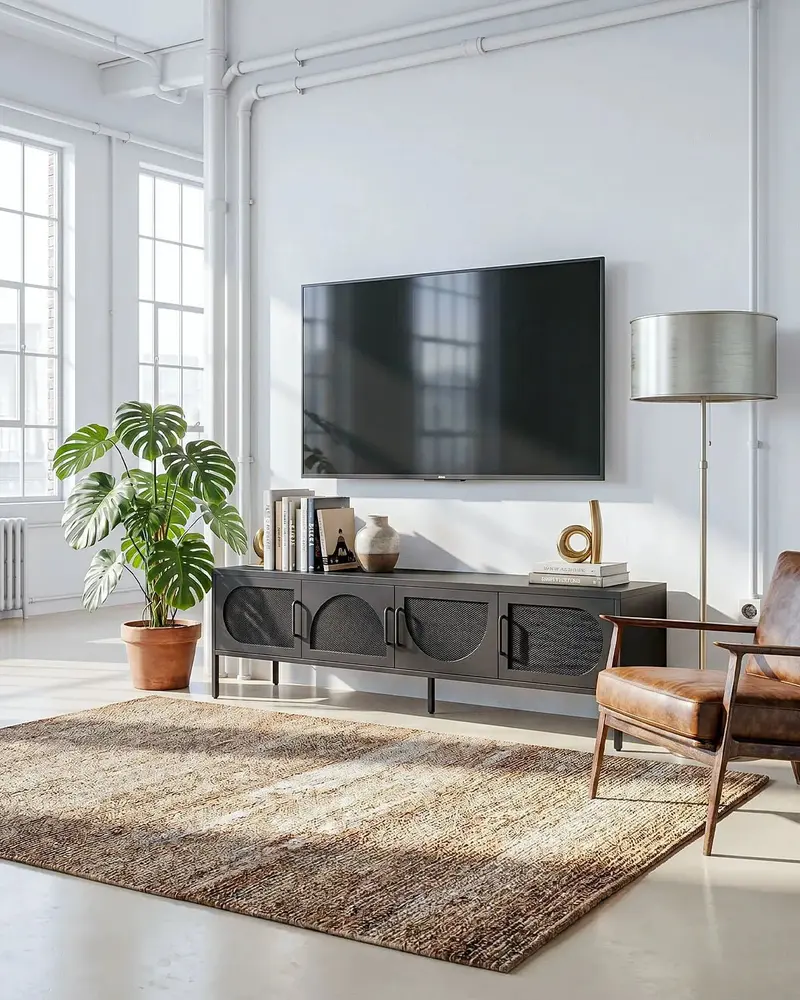 Mobile TV Arcana ZENITH - Nero - Mobile TV Moderno in metallo verniciato - 4 Ante