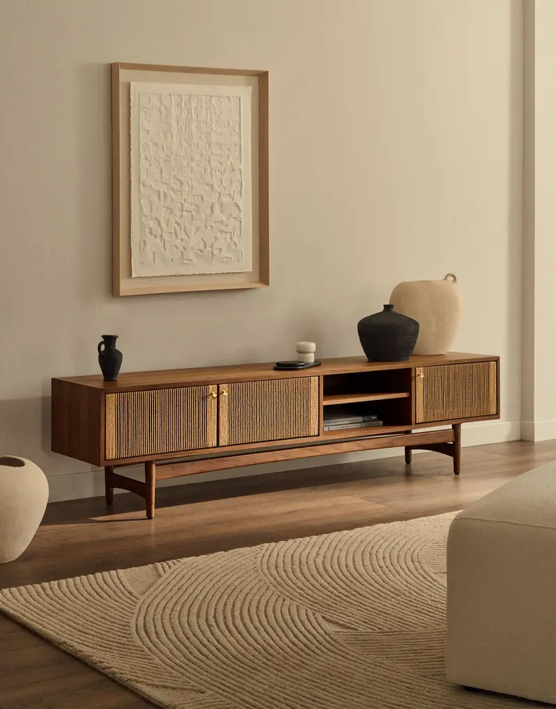 Mobile TV Elan 3 ante impiallacciatura e legno massello noce corda 200x50cm