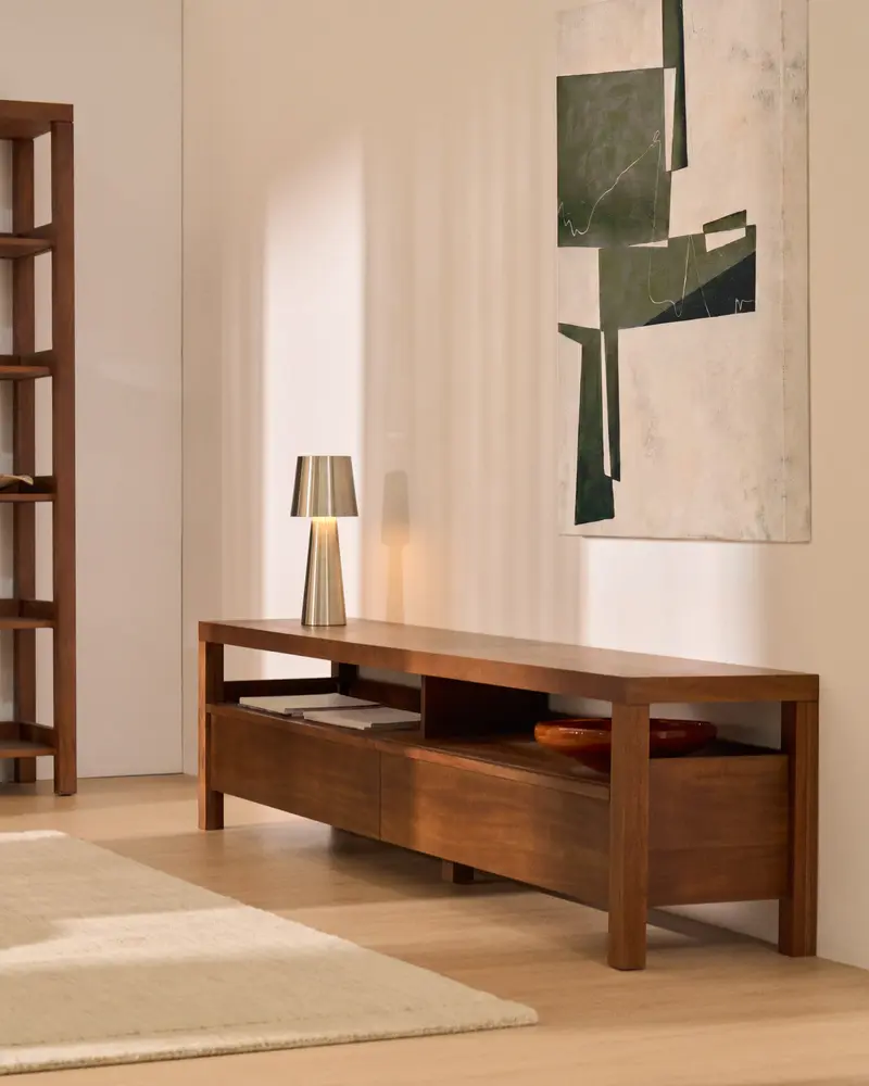 Mobile TV Norani in legno massiccio e impiallacciatura di acacia 200 x 50 cm