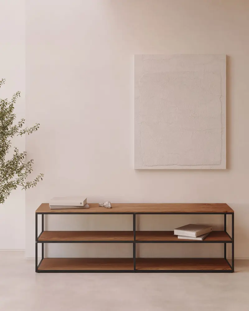 Mobile TV Yoana impiallacciato rovere e struttura in metallo bianco 160 x 40 cm