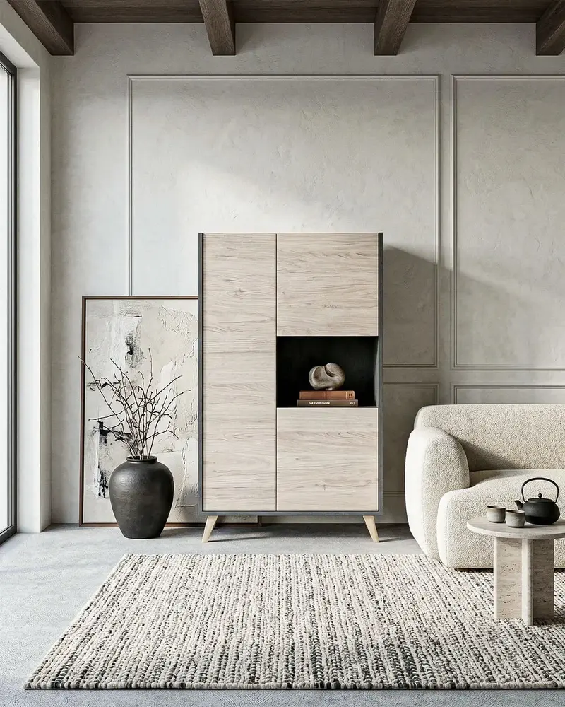 Mobile ZENITH – Cabinet Moderno 2 Ante con Vano a Giorno Antracite e Olmo