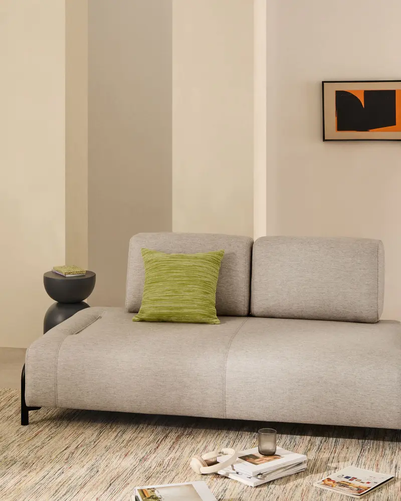 Modulo Compo 2 posti beige grigiastro con struttura metallica nera 200 cm