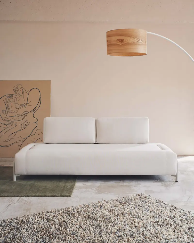 Modulo Compo 3 posti in ciniglia beige e telaio metallico beige 232 cm