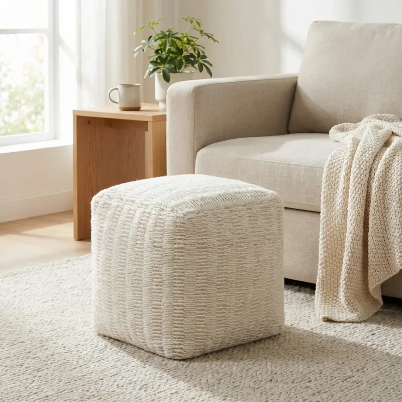 Monaldo - pouf in lana e cotone bianco 40x40