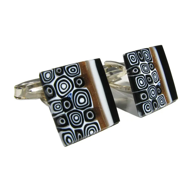 Murano glass Cufflinks Anni 60 Fascia Alta set in 925 Silver