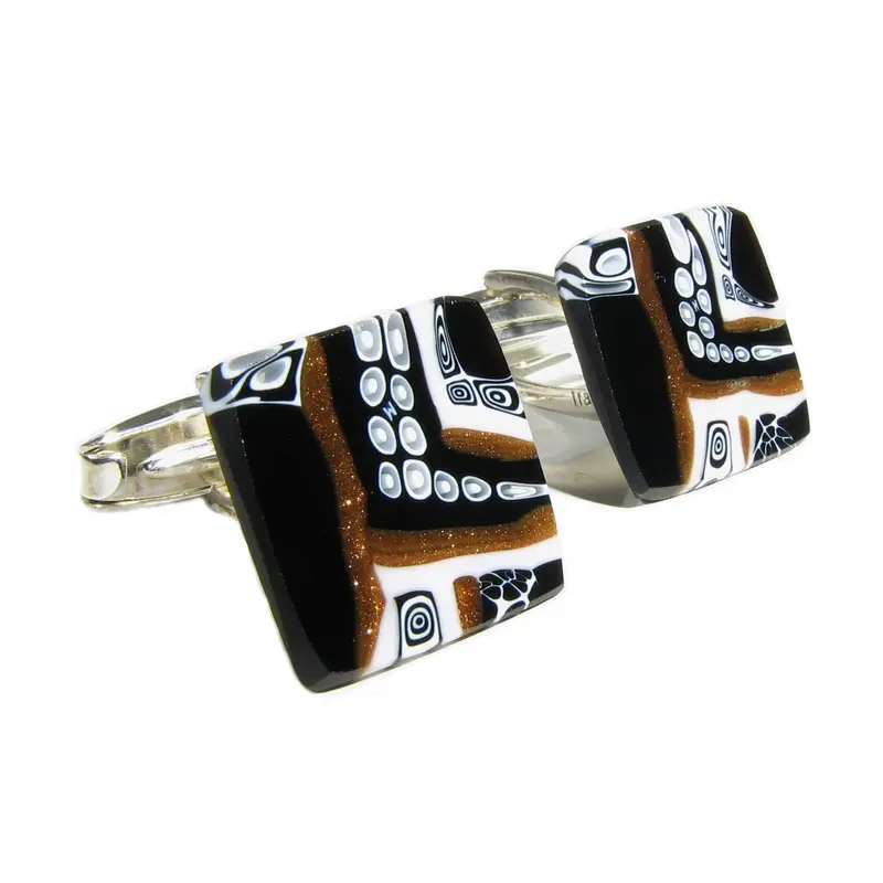 Murano glass Cufflinks Quadrone set in 925 Silver