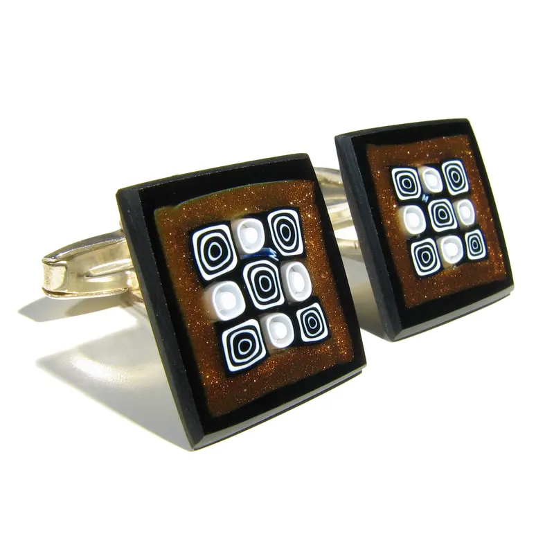 Murano glass Cufflinks Scacchiera set in 925 Silver