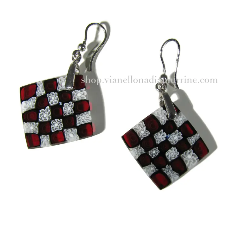 Murano glass rhombus earrings "Anni 60" set in 925 sterling silver