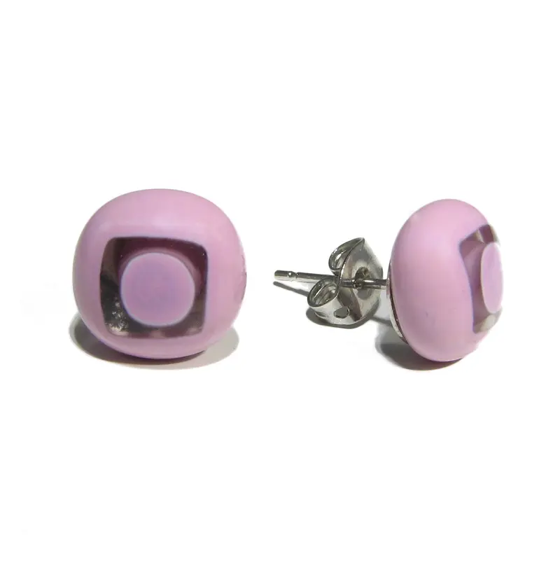 Murano glass round earrings Pink "Single Pearl"