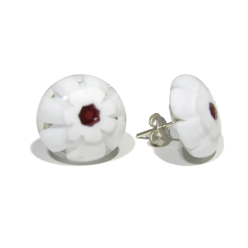 Murano glass round earrings "Single Pearl"