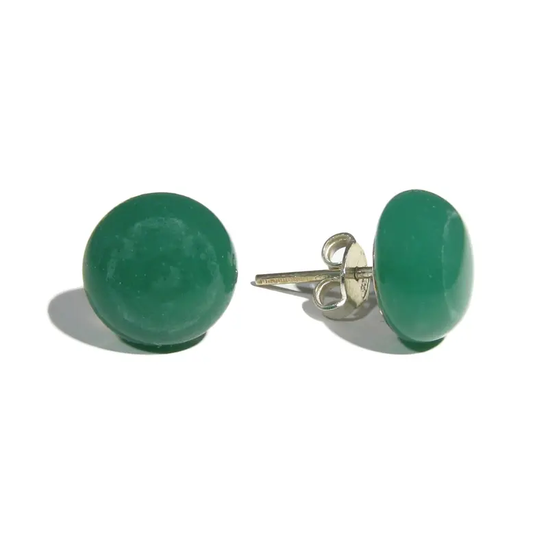 Murano glass round green earrings "Single Pearl"