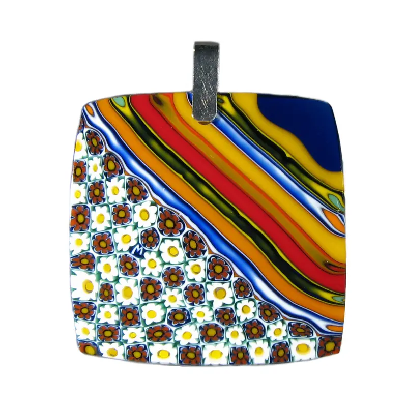 Murrina "Anni 60 Rigato" Murano glass square pendant