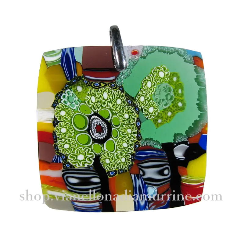 Murrina "Hundertwasser Trees" Murano glass square pendant