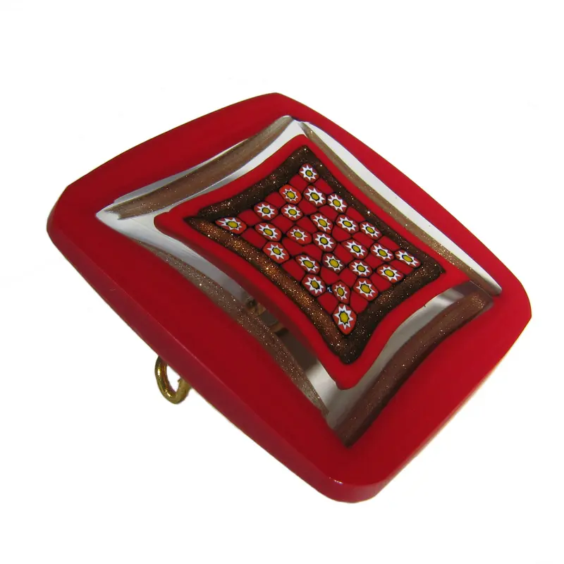 Murrina Scacchiera Murano glass square brooch