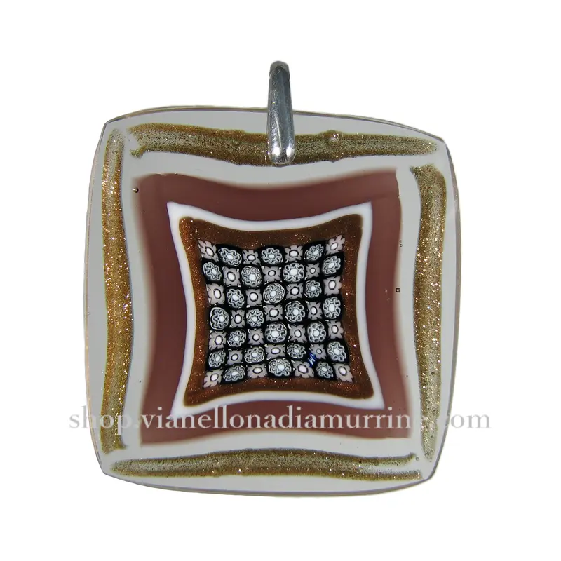 Murrina Scacchiera Murano glass square pendant