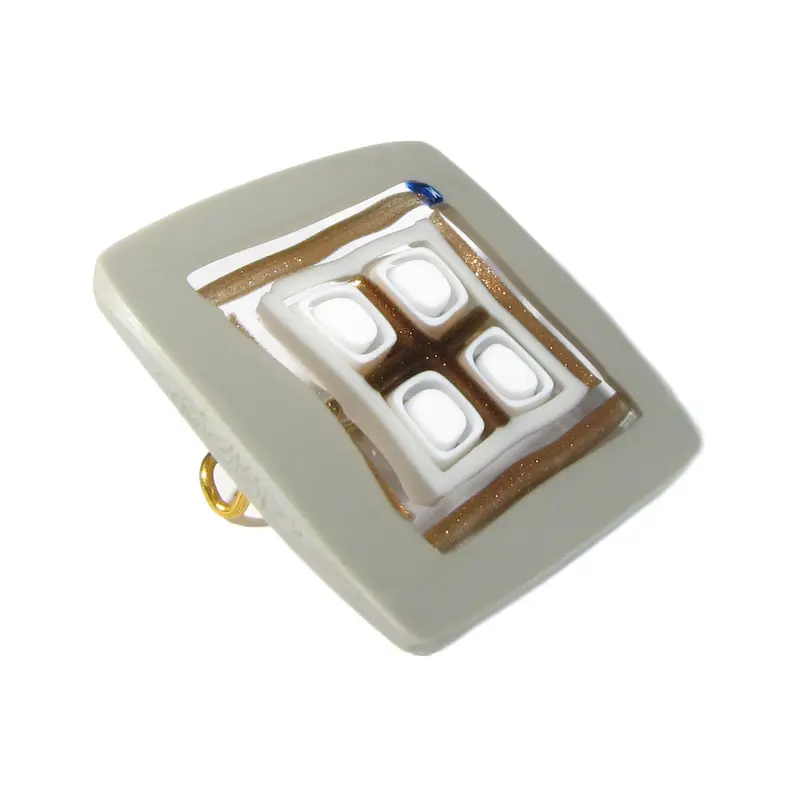 Murrina Scacchiera Quattro Perle Murano glass square brooch