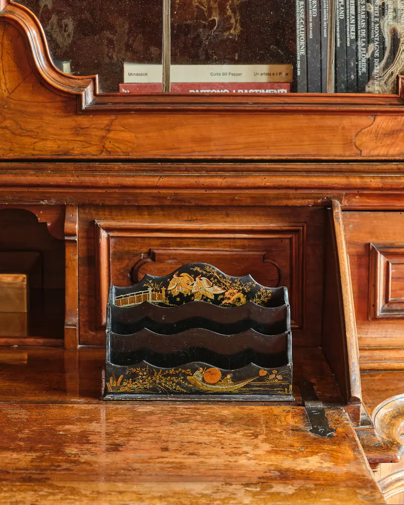 Napoleon III Black Lacquered Chinoiserie Letter Holder