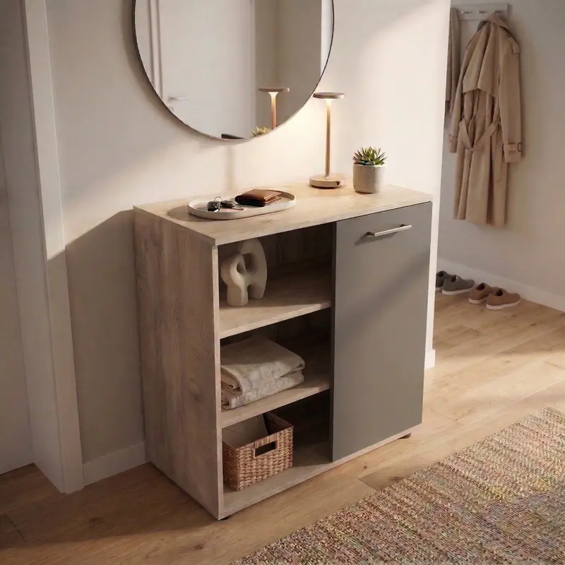 Nilde - mobiletto in truciolare antracite rovere chiaro
