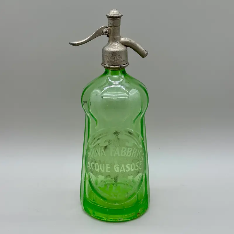 Nuova Fabbrica Acque Gasose Siena seltz sifone vetro verde 1900 ca