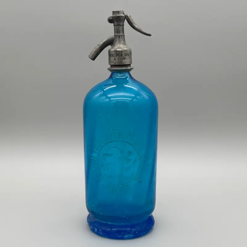 Nuova Fabbrica Acque Gasose Siena seltz sifone XL vetro blu 1900 ca