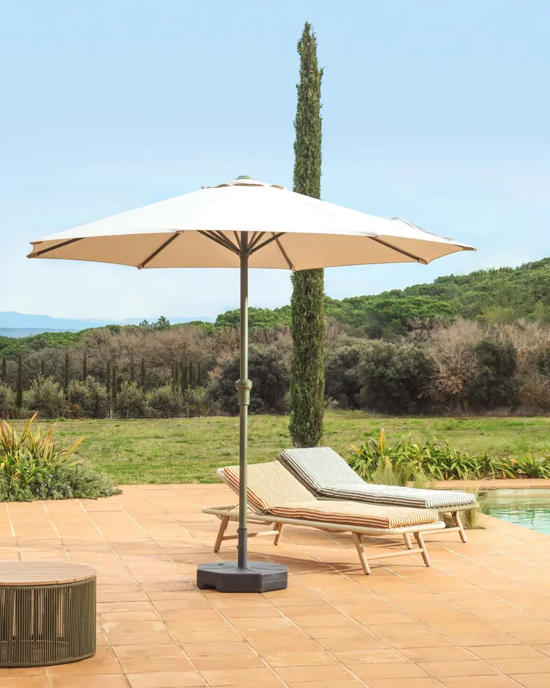 Ombrellone con palo centrale Milna beige con struttura in acciaio verde Ø 300 cm