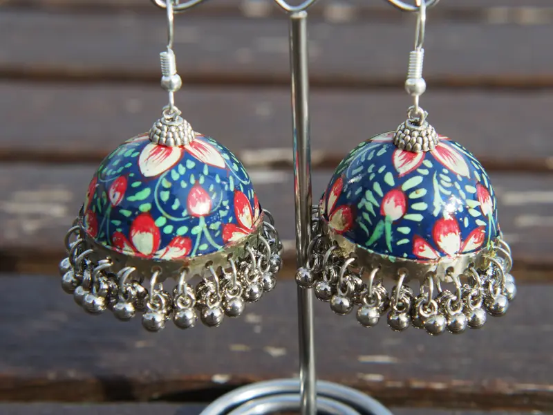 orecchini indiani dipinti jhumky blu scuro e rosso cod.OR5