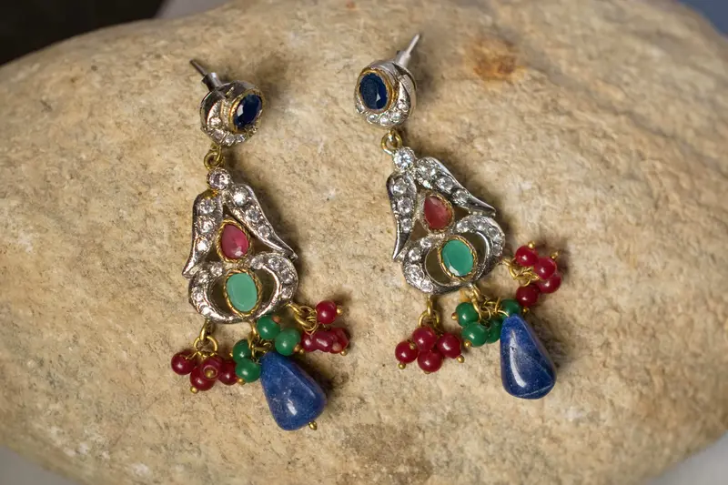 Orecchini Pendenti in Argento e Pietre Semipreziose - Stile Vittoriano