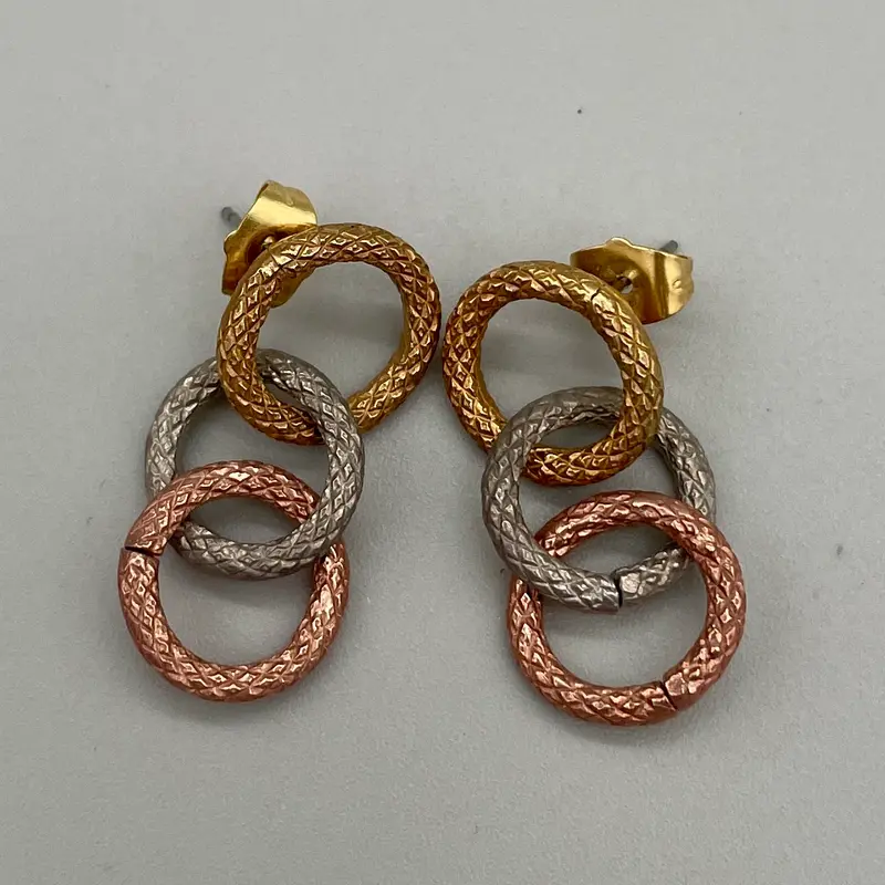 Orecchini tre cerchi placcati oro giallo rosa bianco 2020 ca