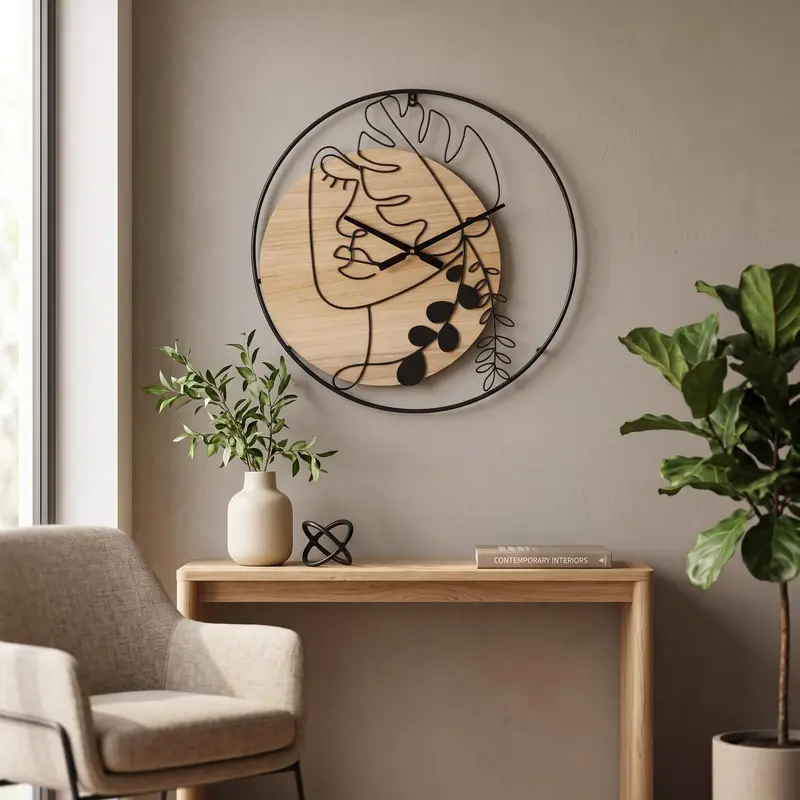 Orologio da Parete ARTEA Nature – Orologio Moderno Decorativo in Legno e Metallo Nero, Design Artistico, Ø 60 cm