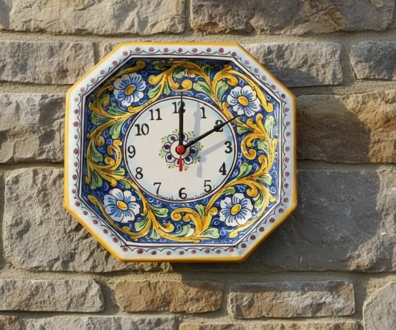 Orologio da parete in ceramica decorata a mano da ceramisti siciliani barocco art 24