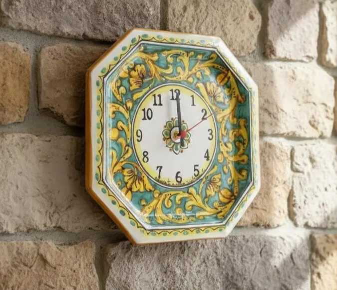 Orologio da parete in ceramica decorata a mano da ceramisti siciliani gianluca art 24