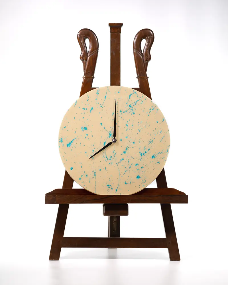 Orologio da Parete in Legno Resina Beige gocce azzurre 30 cm di diametro