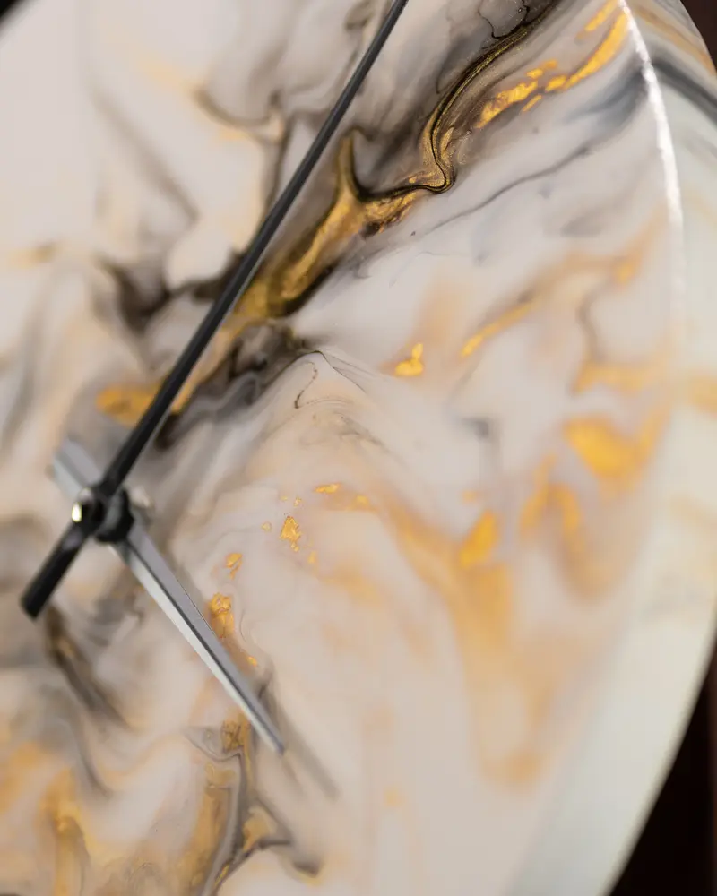 Orologio da Parete in Legno Resina Bianco Oro 30 cm di diametro