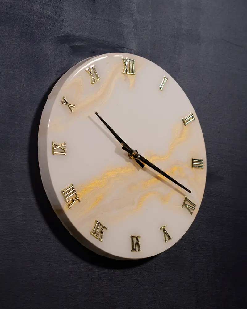 Orologio da Parete in Legno Resina Bianco Oro 30 cm di diametro