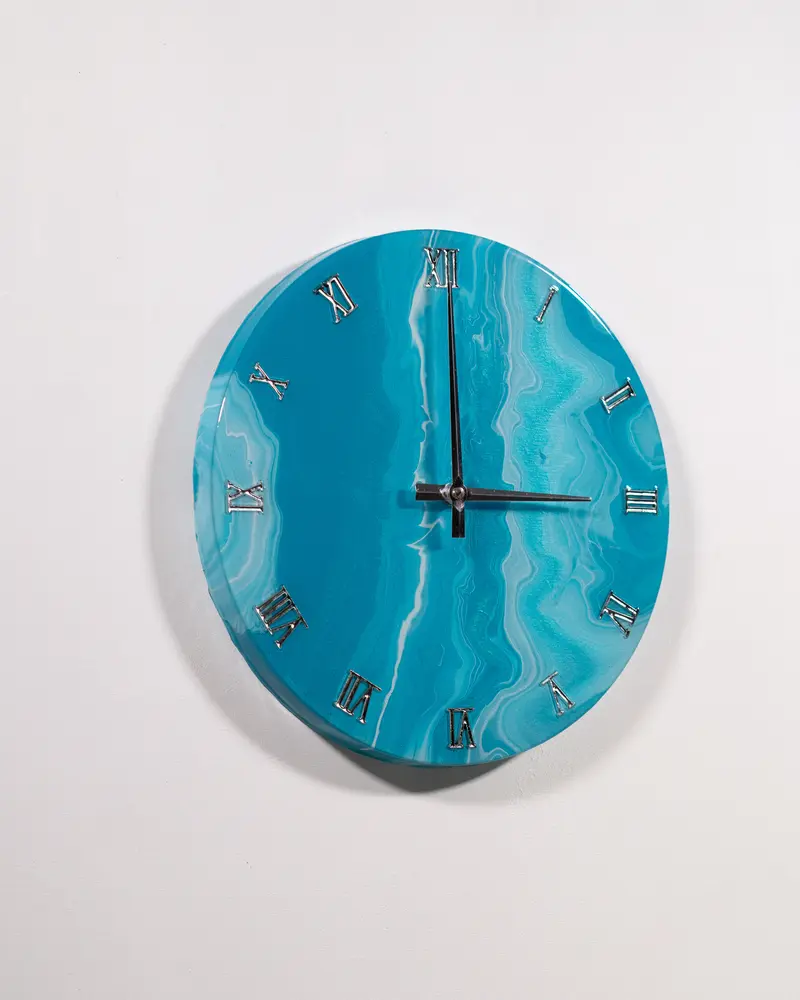 Orologio da Parete in Legno Resina effetto Marmo Azzurro 30 cm di diametro