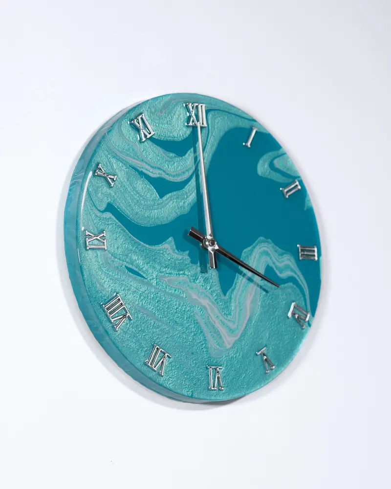 Orologio da Parete in Legno Resina effetto Marmo Azzurro 30 cm di diametro