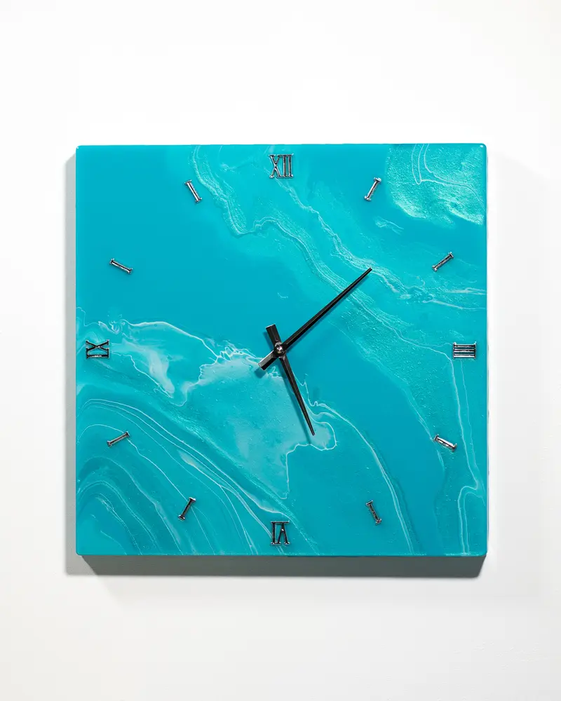 Orologio da Parete in Legno Resina effetto Marmo Azzurro 40 x 40 cm